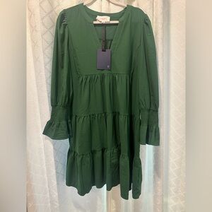 Pomander Place Green Tiered Long Sleeve Dress
